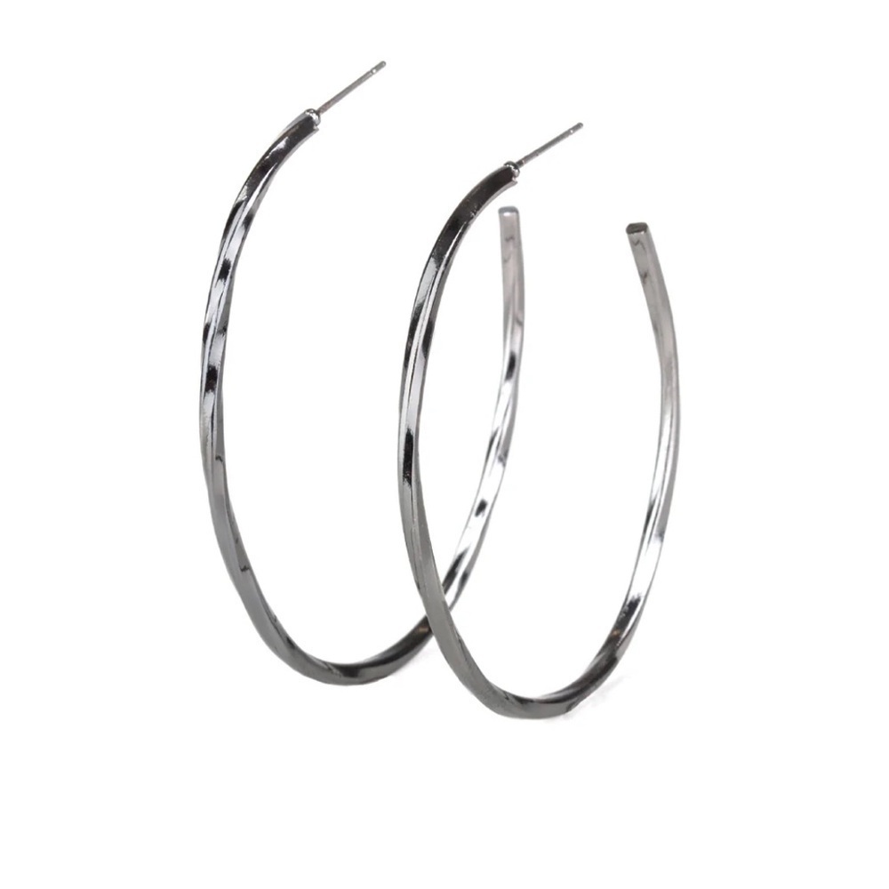 PAPARAZZI LOOP DE HOOP BLACK EARRINGS high-sheen finish gunmetal bar hoop